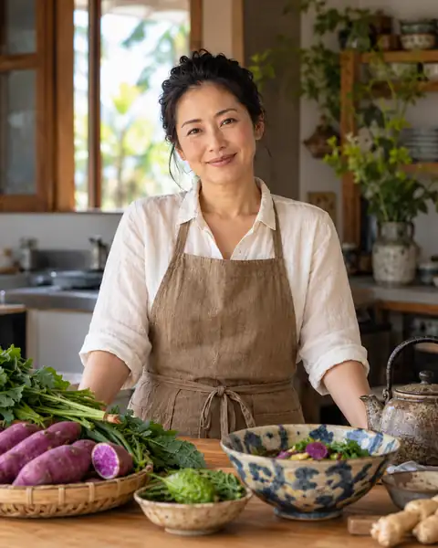 Hana Tamashiro en su cocina