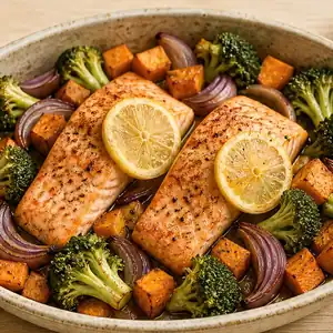 Salmón con batata y brócoli
