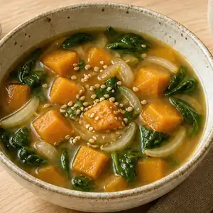 Sopa de pollo, batata y verdeo